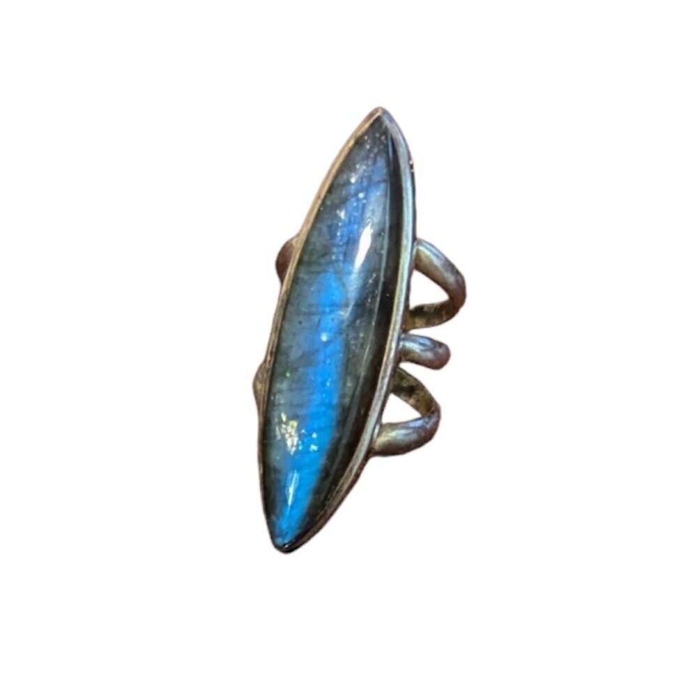 Labradorite Silver ‎ Talon Ring 10 Oval Boho Hippie Blue Gemstone Sterling